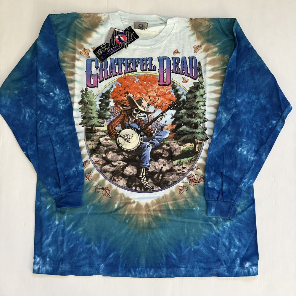 Vtg 2000 *NWT* Grateful Dead 1994 Fall Tour Liquid Blue Banjo Tie-Dye T Shirt XL